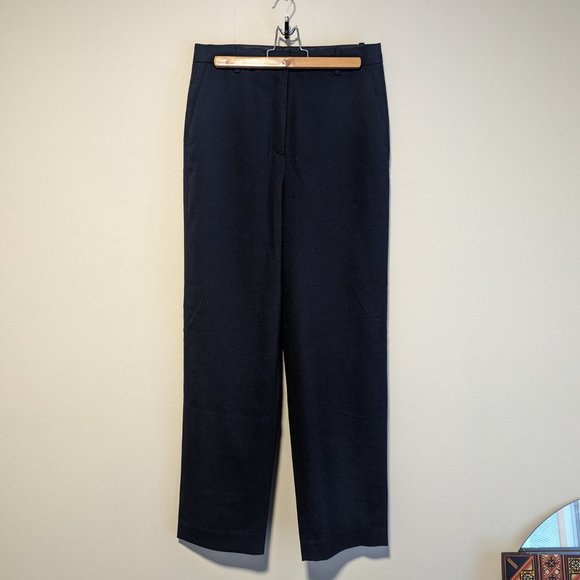 Frank and Oak Jane Straight Fit High Rise Pant in Navy Blue - Picture 4 of 6
